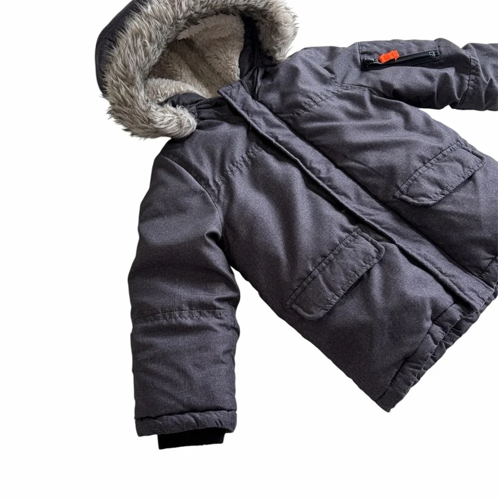 OshKosh B'gosh Charcoal Gray Kids Hooded Coat with Faux Fur Trim Boys 4T